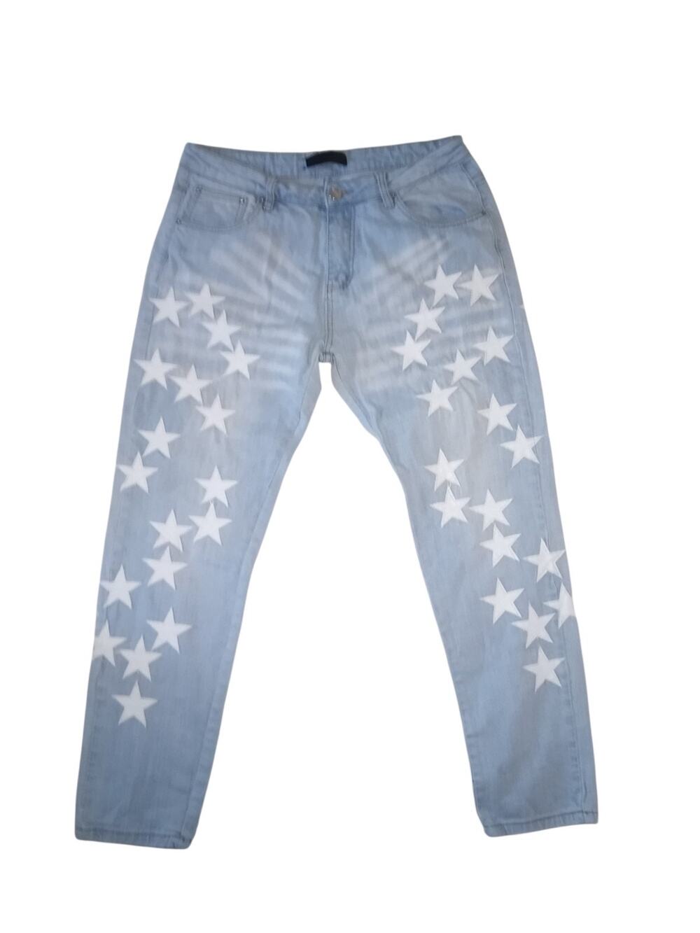 Amiri Jeans USA Men's 32 x29 Leather Star Patched Designer Skinny Denim Blue